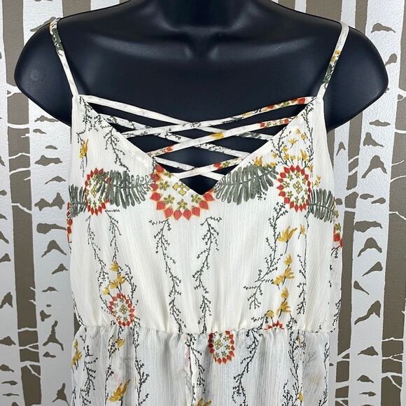 NEW $34 Boho Floral Fly Away Front Longline Sheer Tank Top sz M - Picture 5 of 10